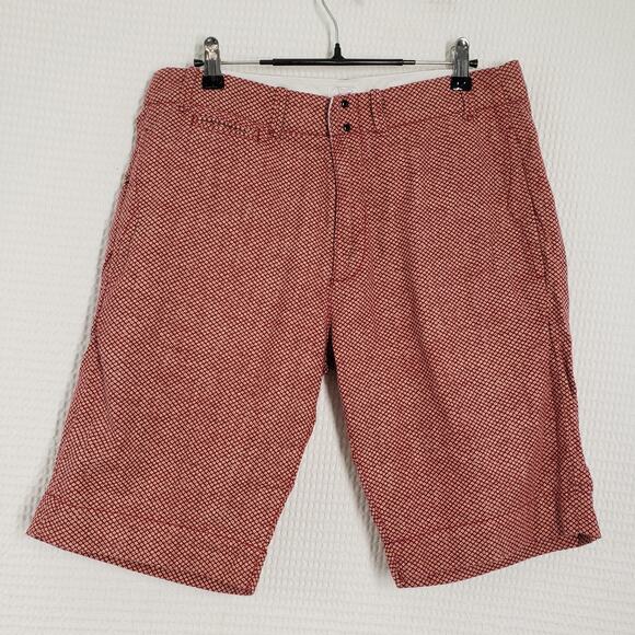 Garbstore Chino Shorts Mens 32 Red Pattern 10" Luxury Cotton Summer Japan London - Picture 11 of 16